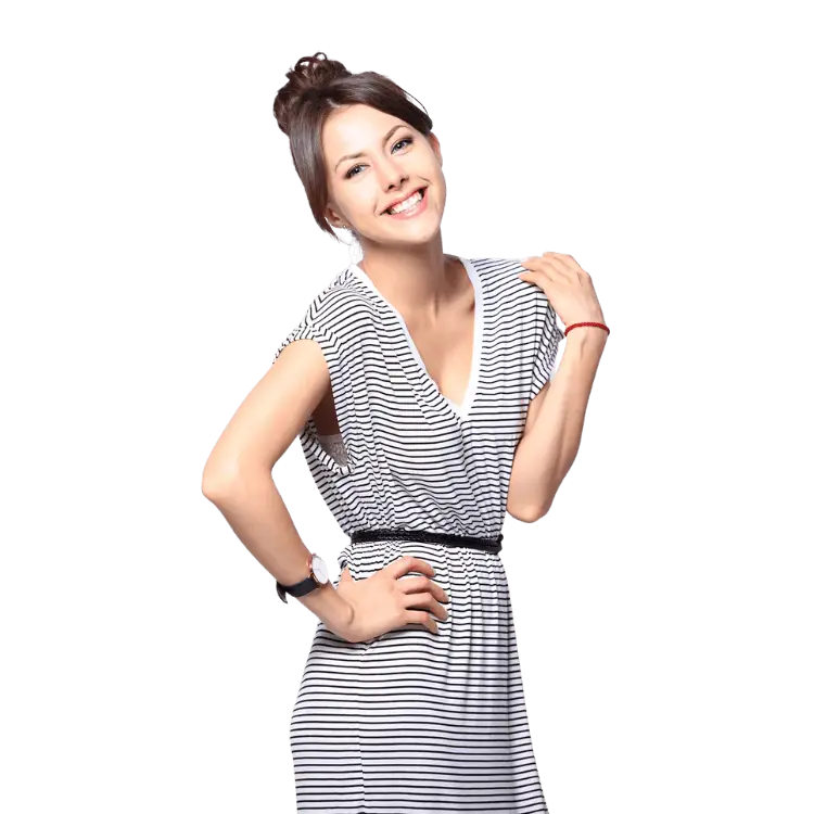 happy young woman wearing a casual dress